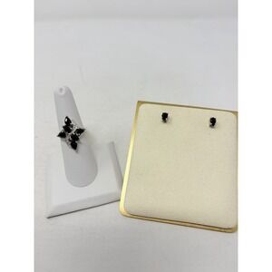 Shop LC Black Onyx Platinum Bond Brass Stud Earrings and Size 6 Ring 5583